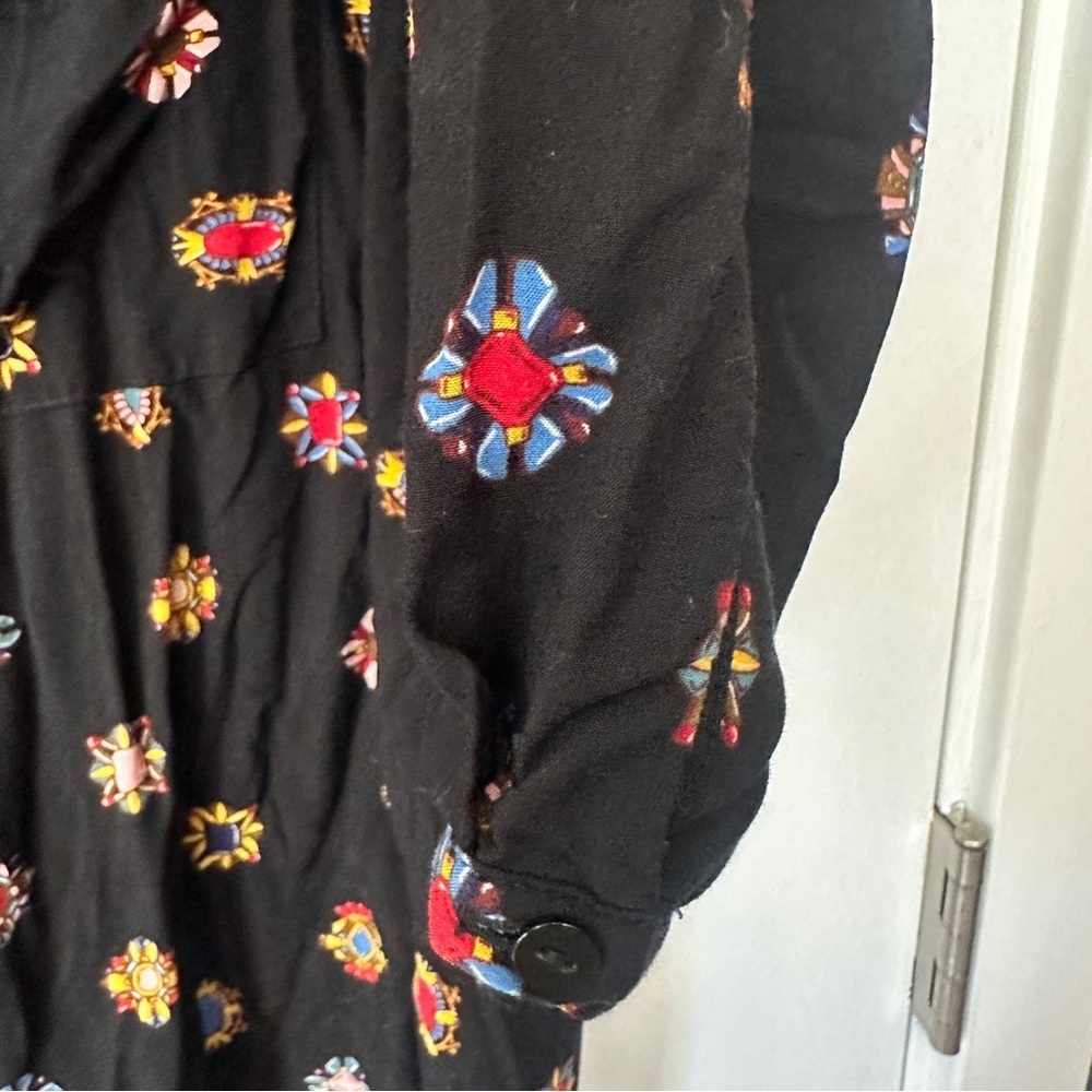 ZARA Basic Jewel Print Button Down Top Black Size M (Fits S) - Picture 5 of 7